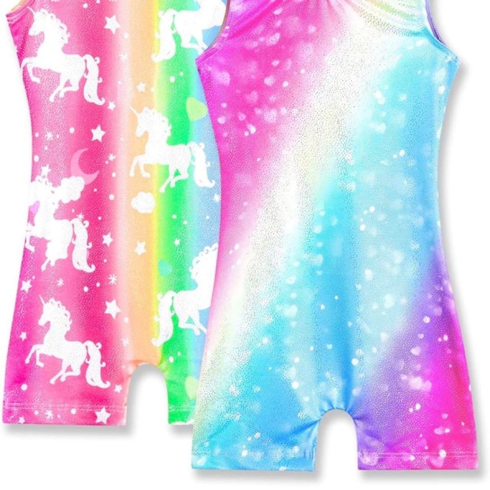 Girls 2 Pack Rainbow Unicorn Gymnastics Leotard Romper